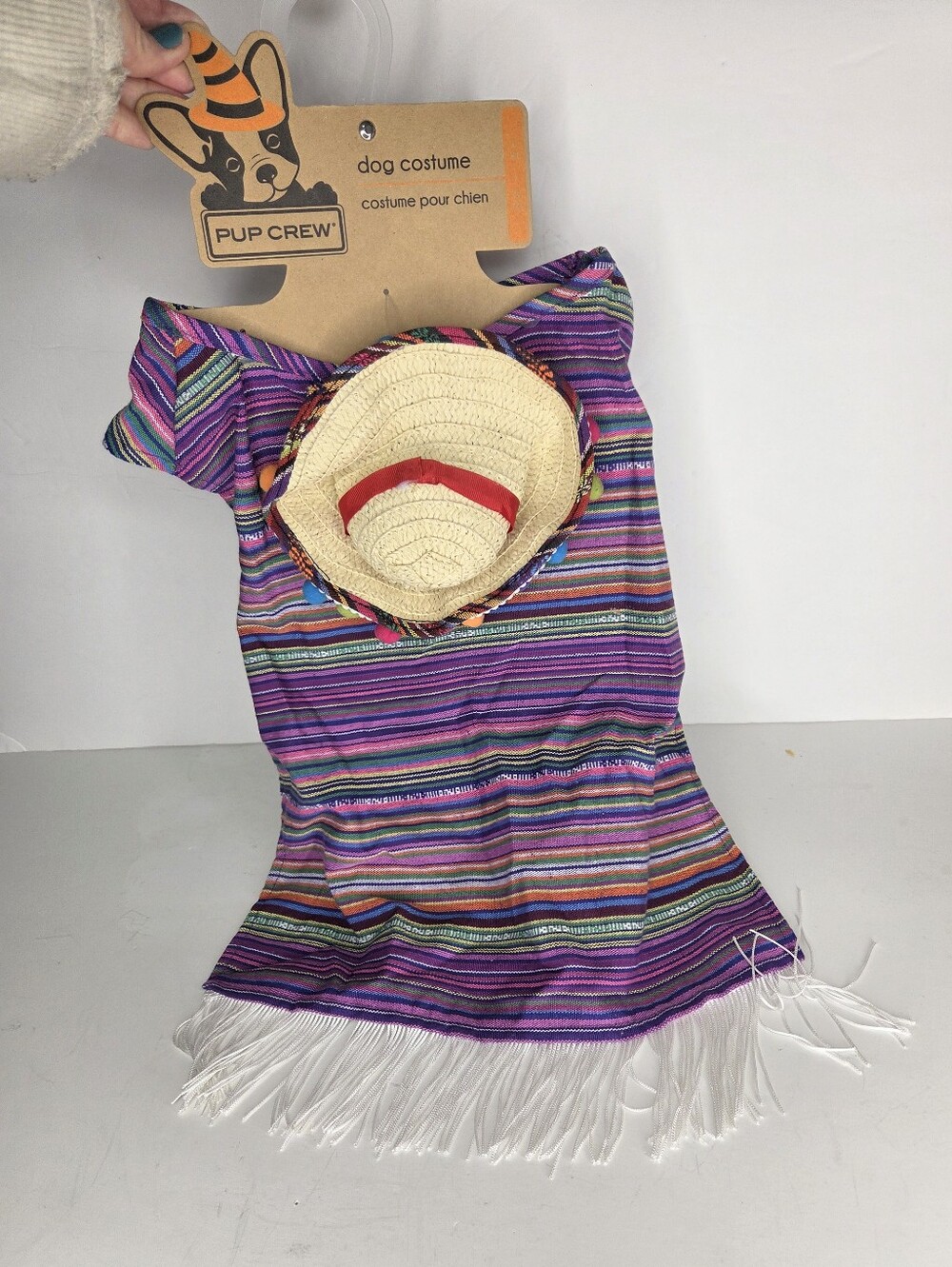 Dog Costume Purple Striped Mexican Fiesta Serape with‎ Sombrero Hat Large/XL Pet